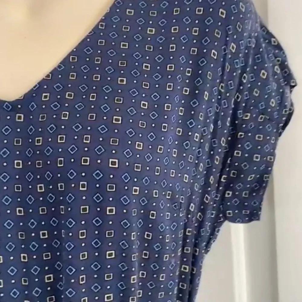 Chaps Navy and White Patterned Dress